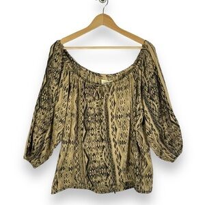 Denim and Supply Ralph Lauren Scoop Neck Peasant Top, Tan Batik Print, Size XS